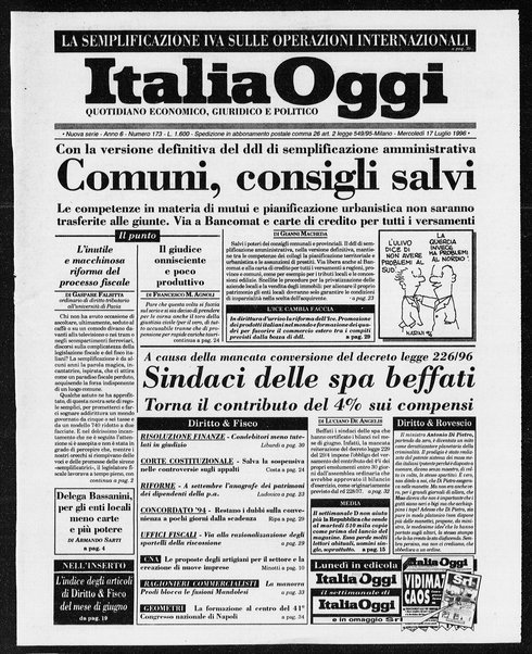 Italia oggi : quotidiano di economia finanza e politica